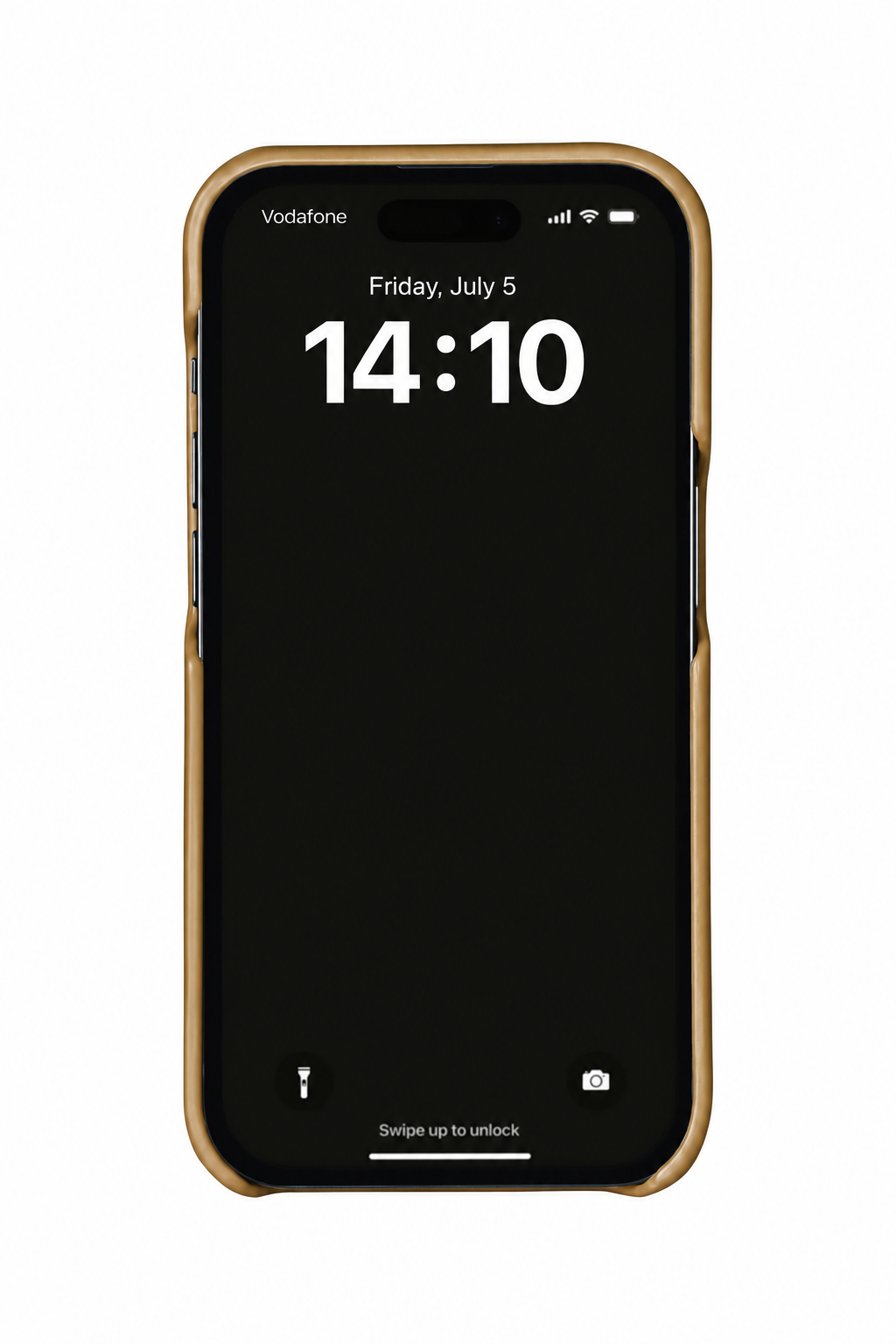 Light Brown ostrich leather case on iPhone 14