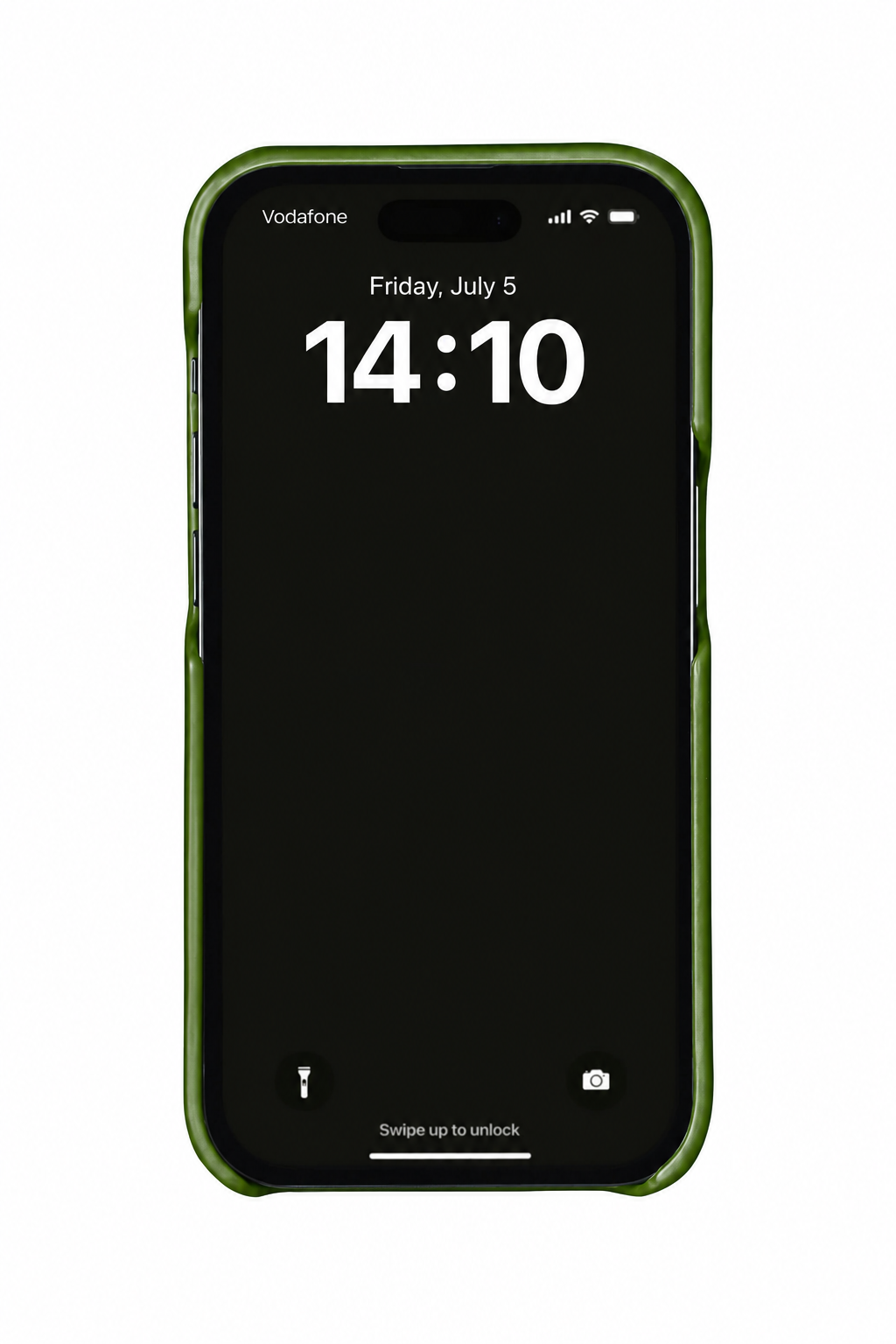 Army Green ostrich leather case on iPhone 14 Plus