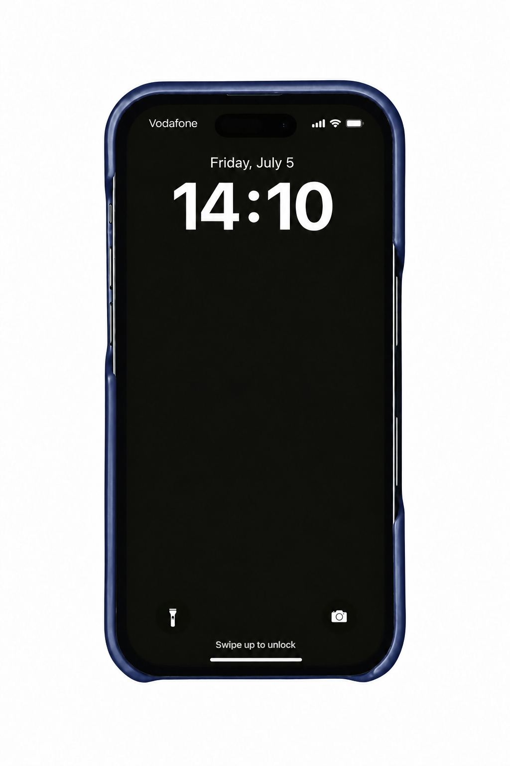 Blue leather case on iPhone 17 Pro