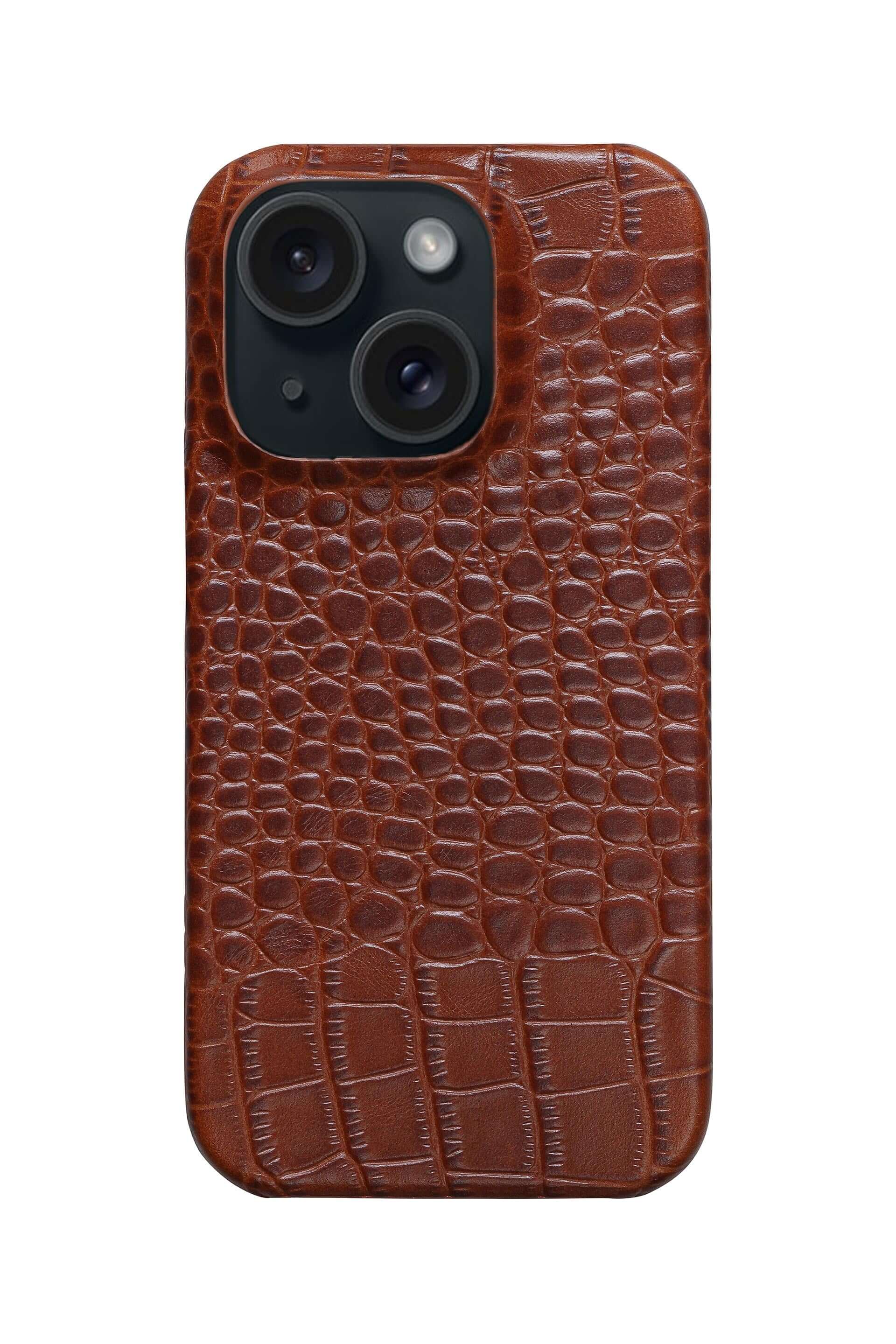 Iphone 12 Crocodile Leather Case With Magsafe Light Brown Caipex 8610