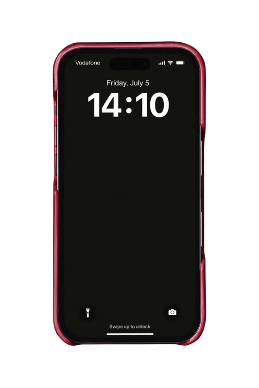 Red crocodile leather case on iPhone 17 Pro