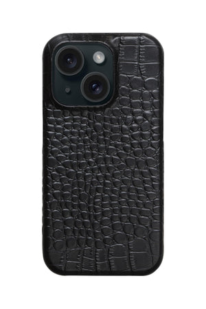 iPhone 15 Crocodile Leather Case with MagSafe - Black