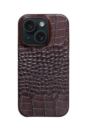 iPhone 15 Plus Crocodile Leather Case with MagSafe - Brown