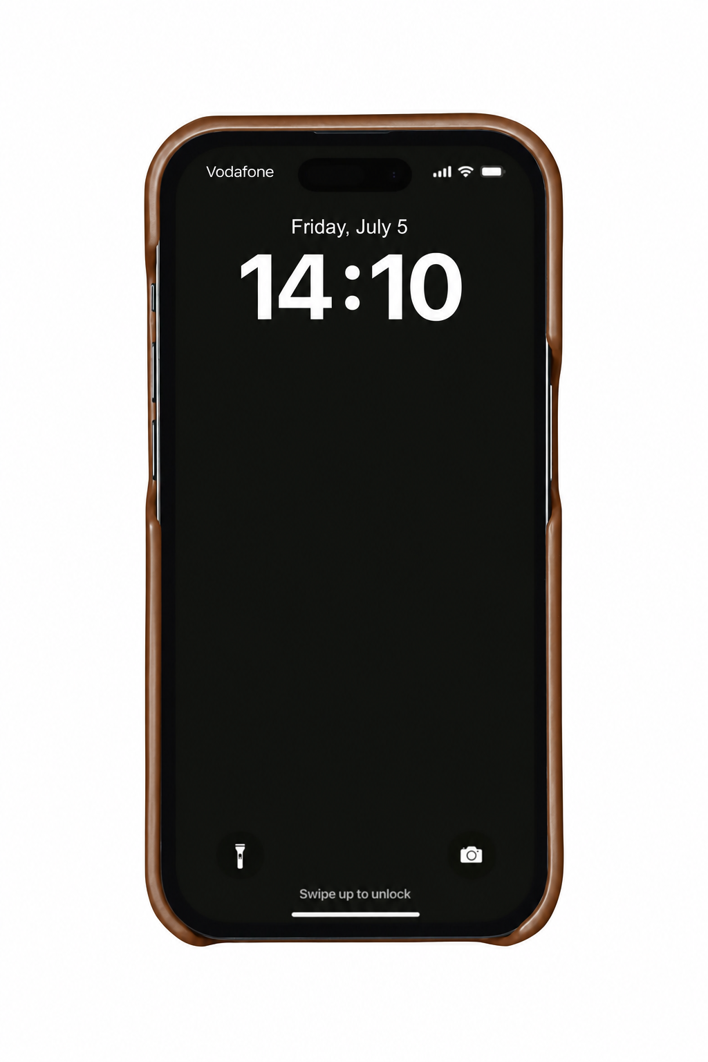 Brown ostrich leather case on iPhone 13 Pro