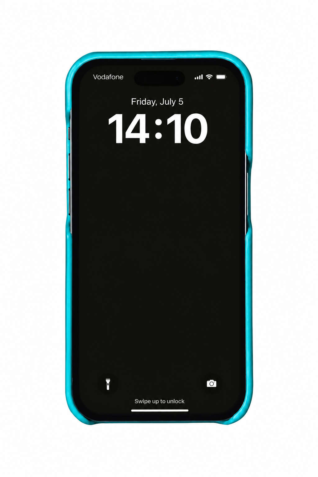 Cyan ostrich leather case on iPhone 14 Pro Max
