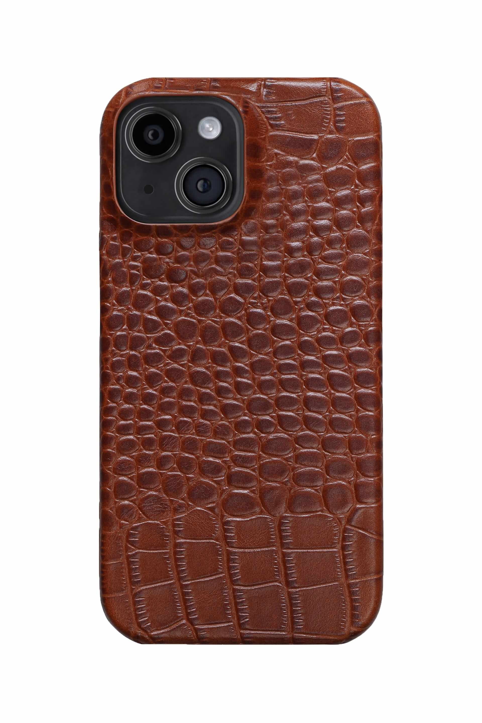 iPhone 12 Crocodile Leather Case with MagSafe - Light Brown