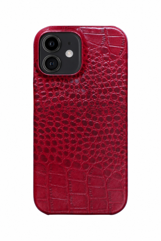 iPhone 12 Crocodile Leather Case with MagSafe - Red, rear view