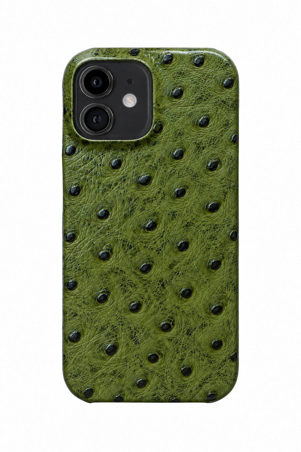 iPhone 12 Mini Ostrich Leather Case with MagSafe - Army Green, rear view