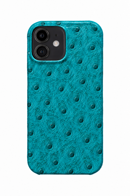 iPhone 12 Mini Ostrich Leather Case with MagSafe - Cyan, rear view