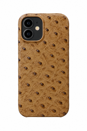 iPhone 12 Mini Ostrich Leather Case with MagSafe - Light Brown, rear view