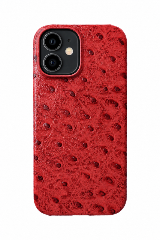 iPhone 12 Ostrich Leather Case with MagSafe - Red, rear view