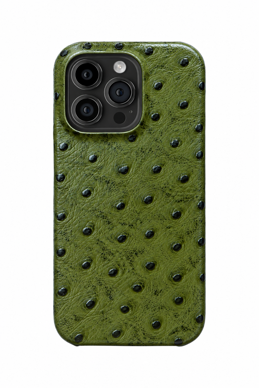 iPhone 12 Pro Max Ostrich Leather Case with MagSafe - Army Green, rear view