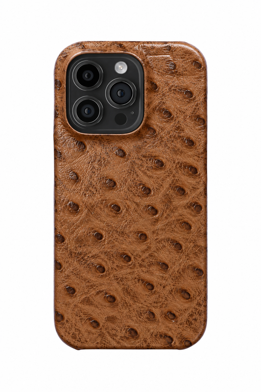 iPhone 12 Pro Max Ostrich Leather Case with MagSafe - Brown, rear view