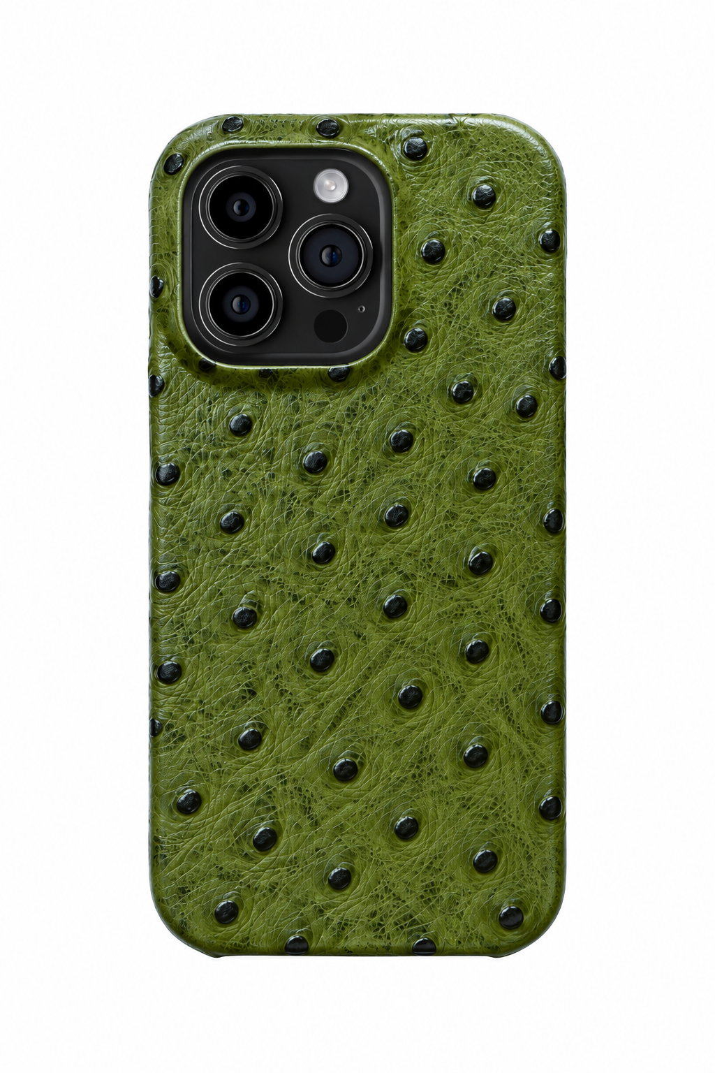 iPhone 12 Pro Ostrich Leather Case with MagSafe - Army Green, rear view