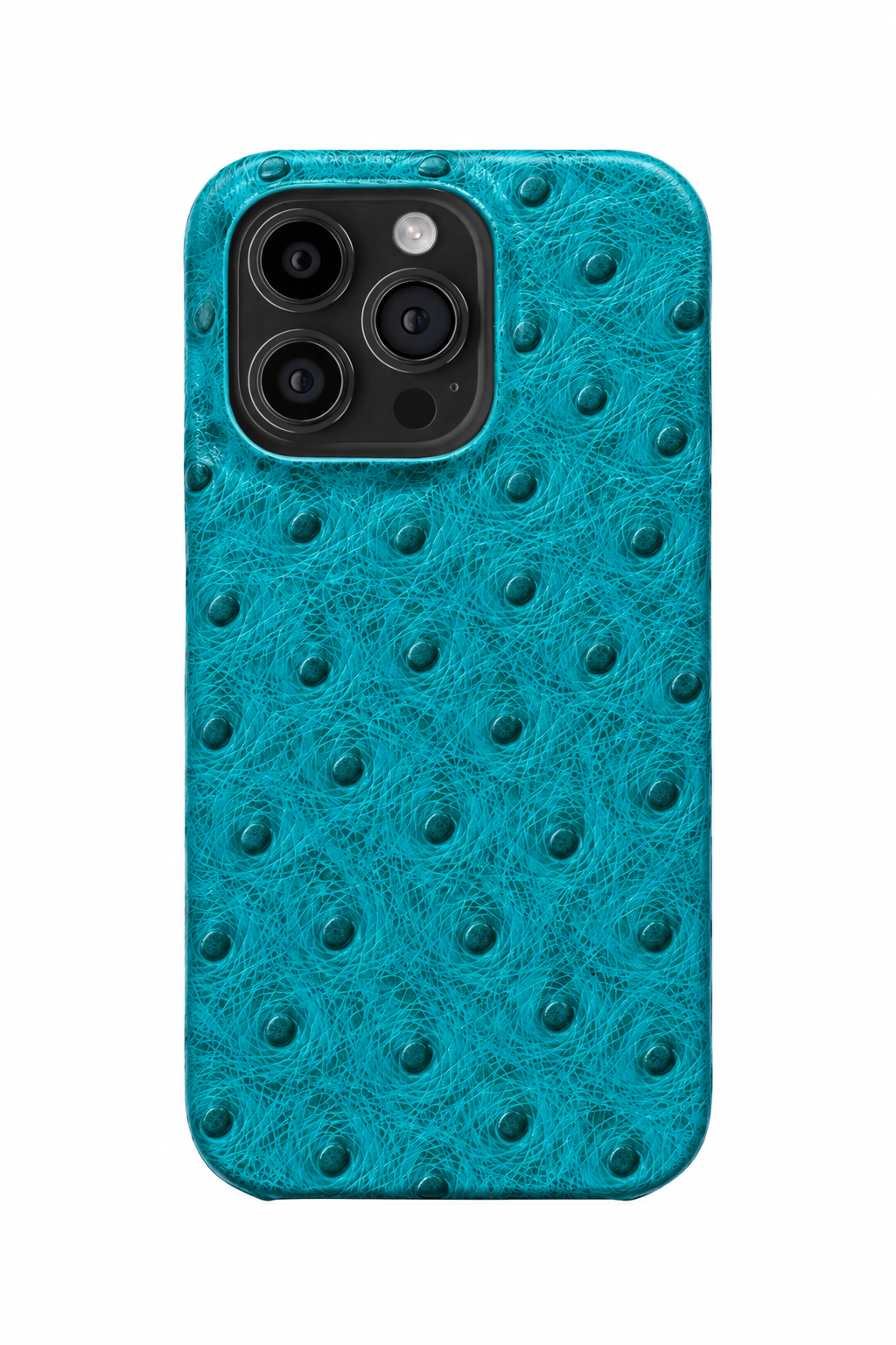 iPhone 12 Pro Ostrich Leather Case with MagSafe - Cyan, rear view