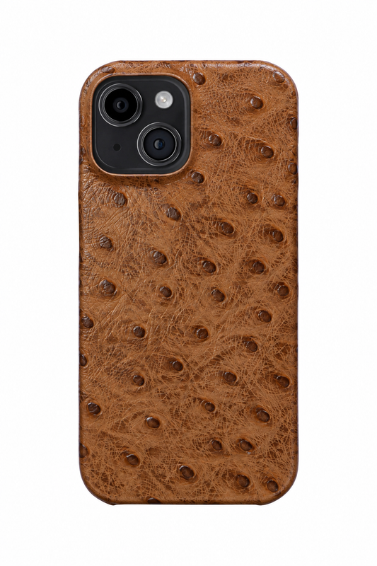 iPhone 13 Mini Ostrich Leather Case with MagSafe - Brown, rear view