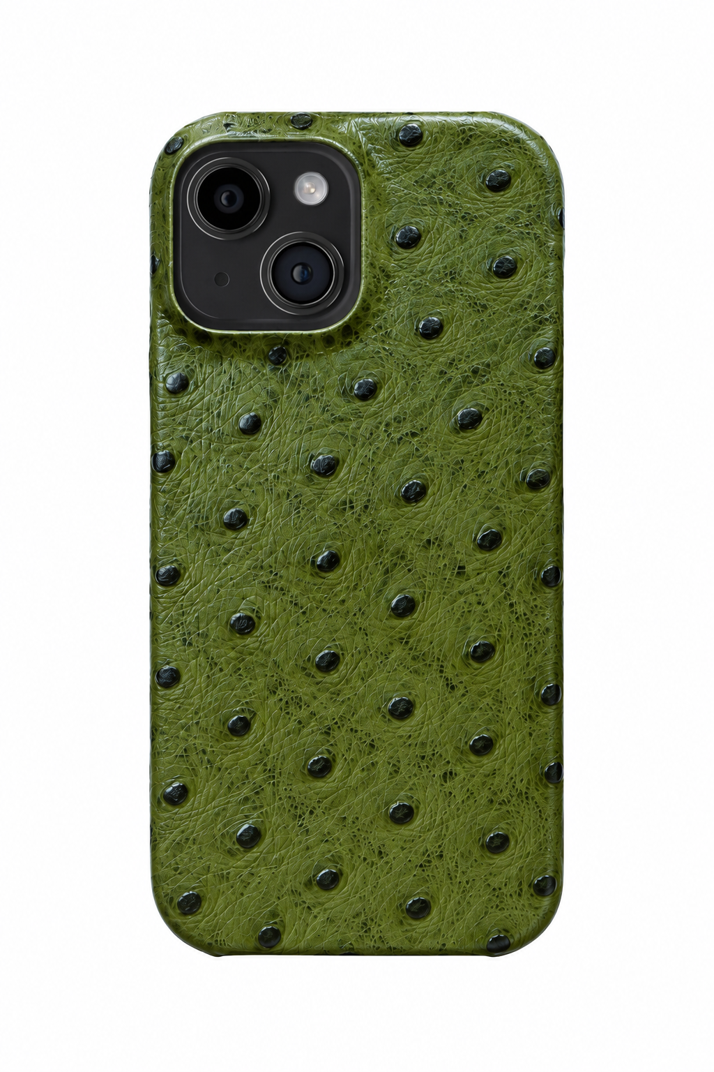 iPhone 13 Ostrich Leather Case with MagSafe - Army Green, rear view
