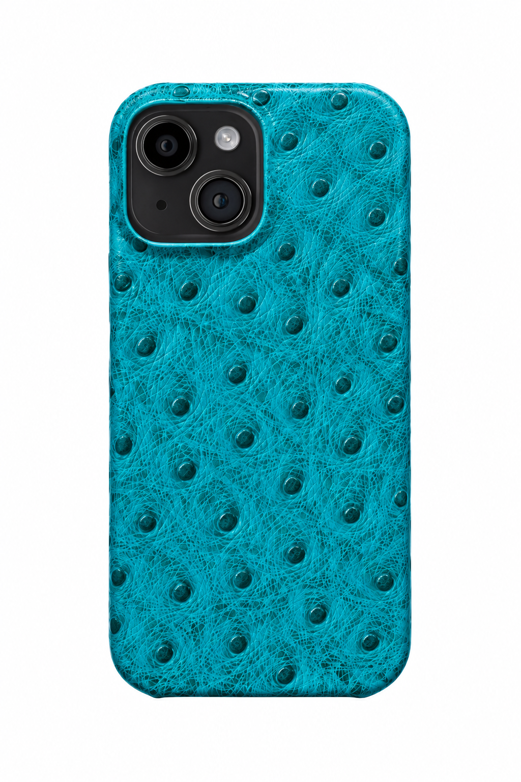 iPhone 13 Ostrich Leather Case with MagSafe - Cyan, rear view