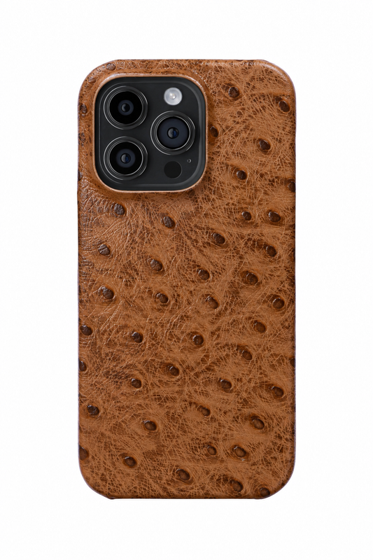 iPhone 13 Pro Max Ostrich Leather Case with MagSafe - Brown, rear view