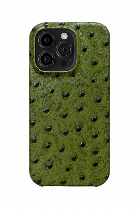 iPhone 13 Pro Ostrich Leather Case with MagSafe - Army Green, rear view