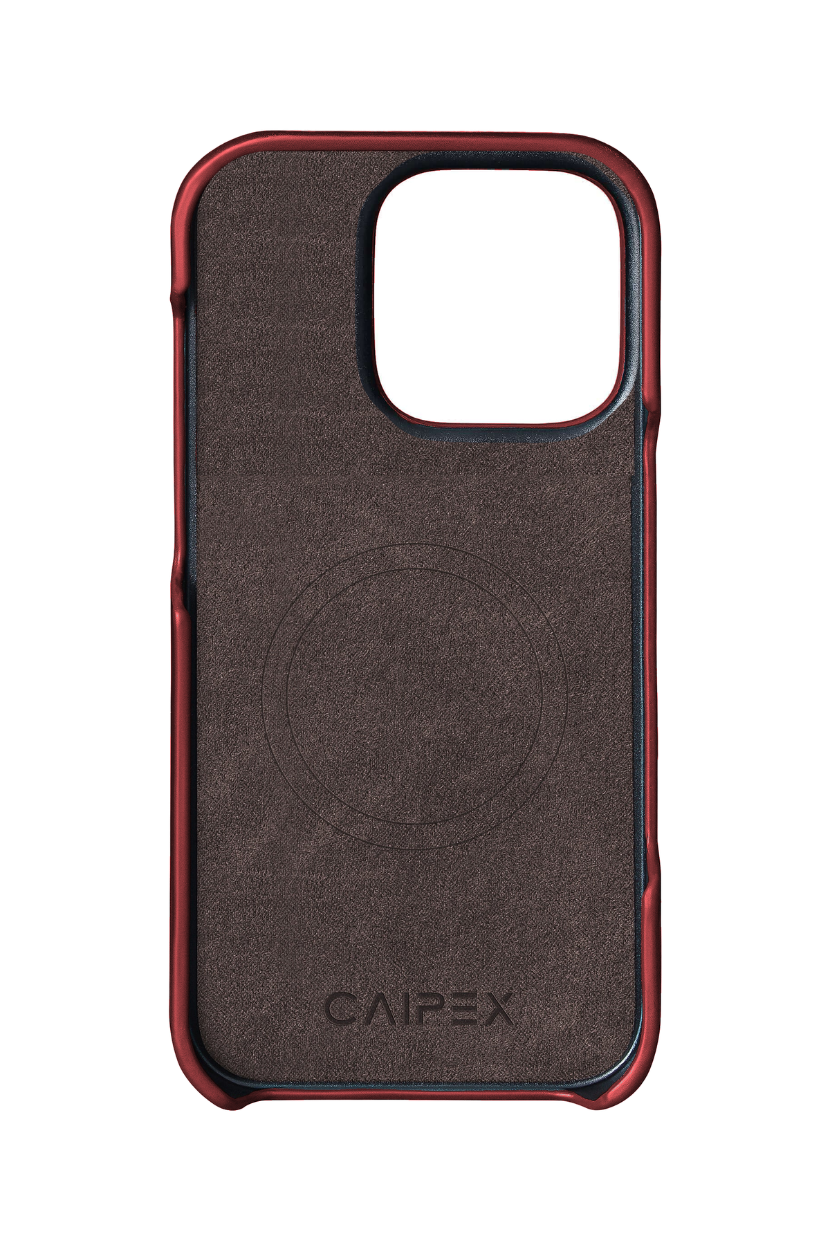 iPhone 14 Pro Max wine leather case interior with MagSafe, soft lining and CAIPEX logo