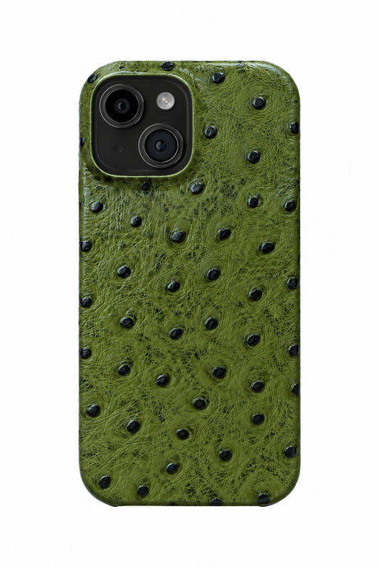iPhone 15 Plus Ostrich Leather Case with MagSafe - Army Green