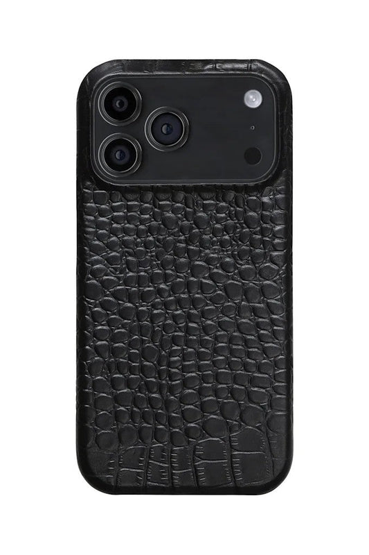 iPhone 18 Pro black crocodile leather case with MagSafe, rear view