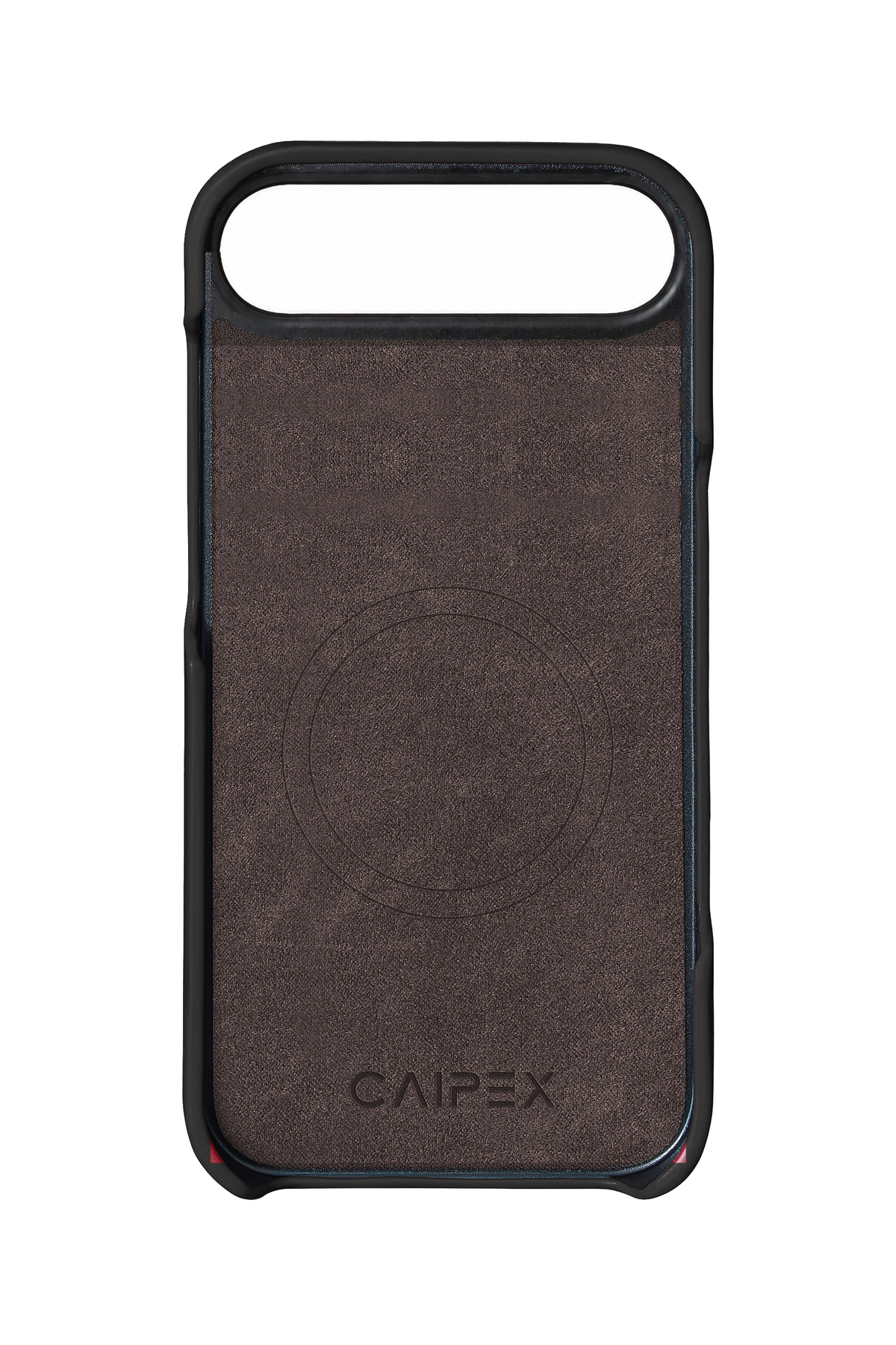 iPhone Air, black crocodile leather case, interior view with soft lining