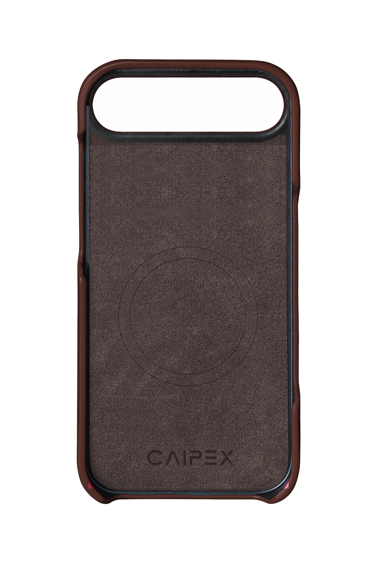 iPhone Air, brown crocodile leather case, interior view with soft lining