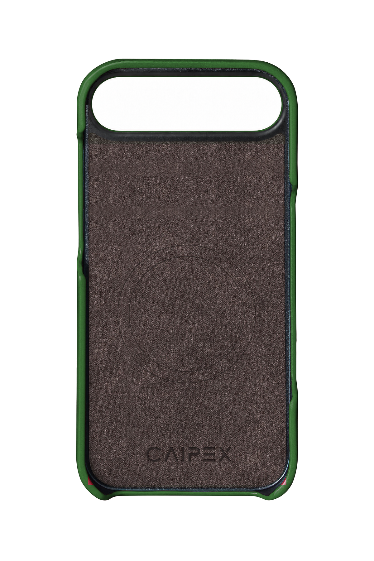 iPhone Air, green crocodile leather case, interior view with soft lining