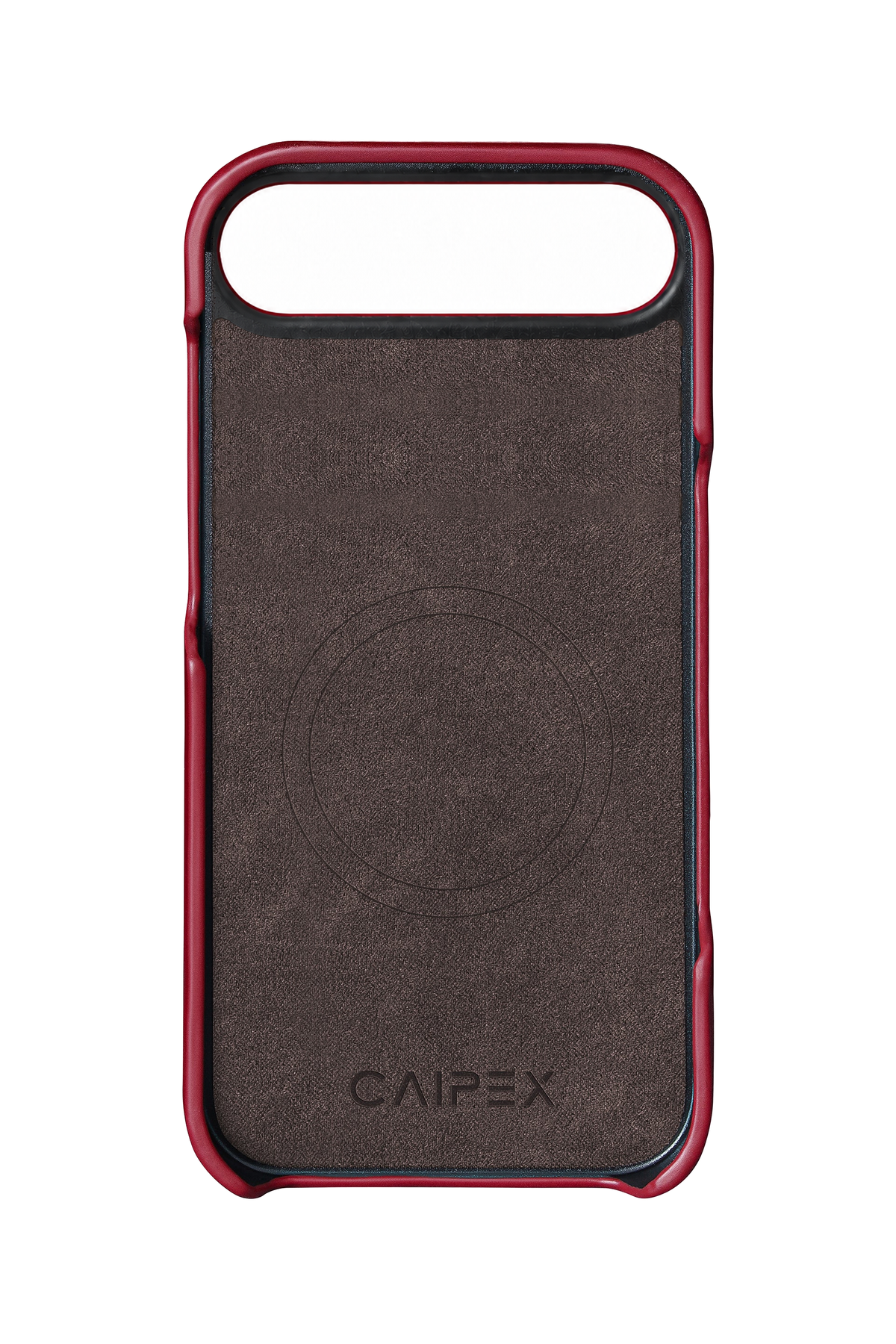 iPhone Air, red crocodile leather case, interior view with soft lining