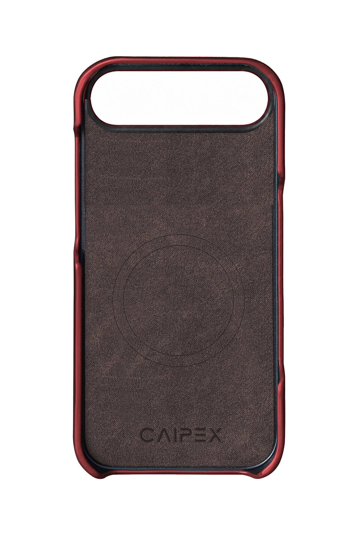 iPhone Air Leather Case with MagSafe - Wine — interior with MagSafe ring, soft lining and CAIPEX logo